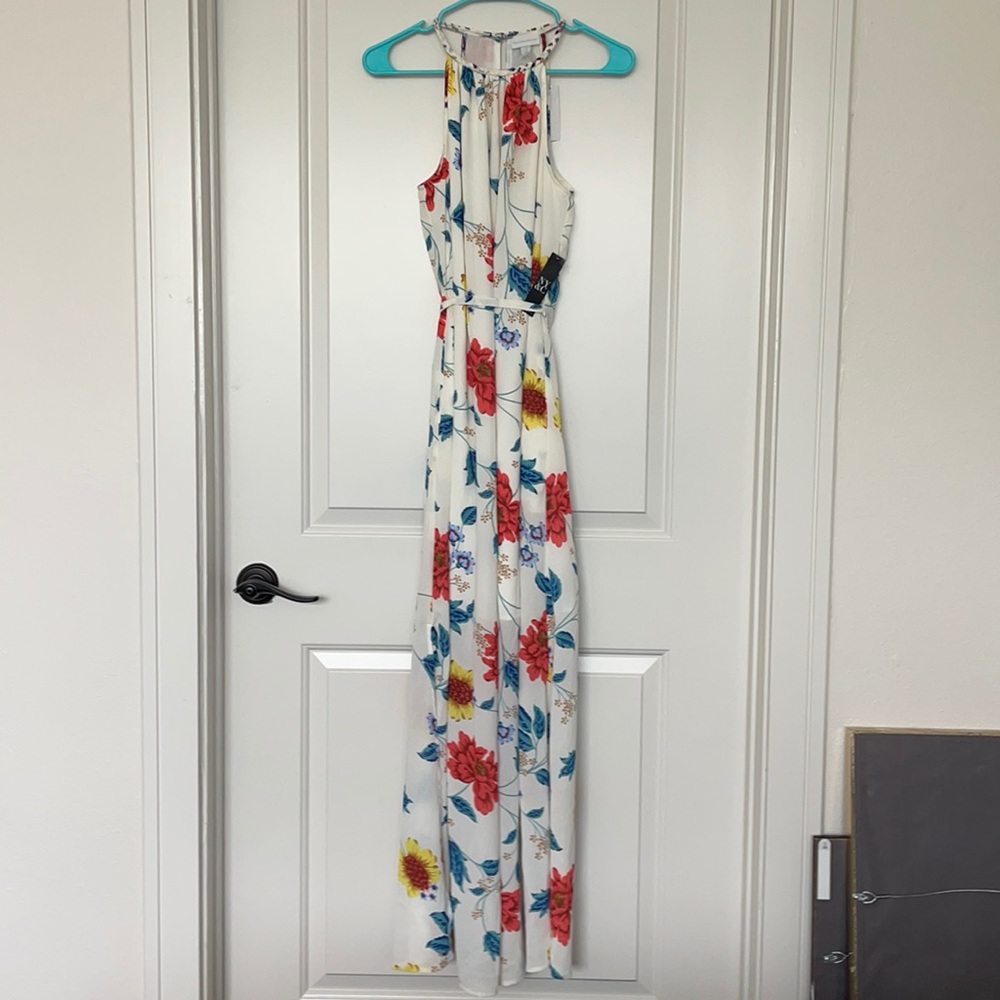 NY&Co Floral Halter Neck Maxi Dress w/ Pockets NWT